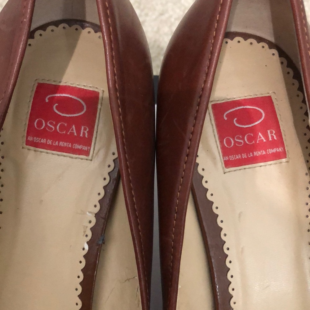 Oscar de la Renta Kitten Heels in Leather Cognac. GUC. Sz 10 - Picture 6 of 12